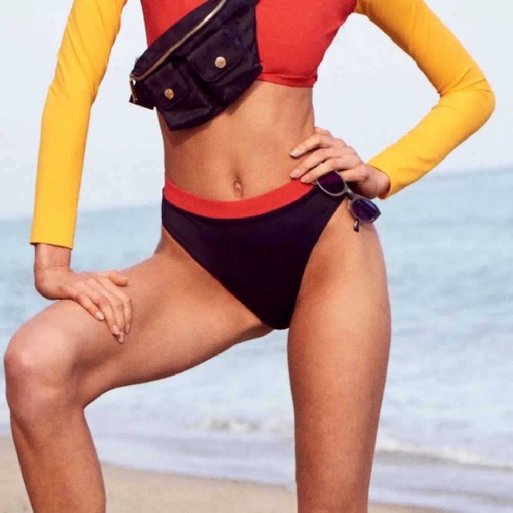 RE/DONE Solid & Striped XS Malibu Bikini Bottom Black Ted Cosplay High Rise